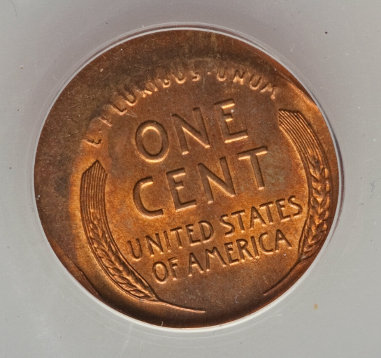 1932 wheat penny off-center strike error showing shifted Lincoln design with blank planchet visible